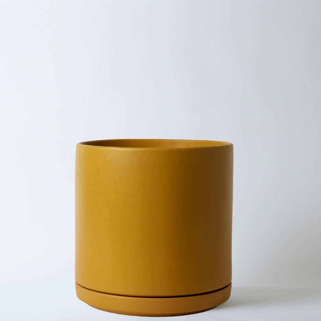Mustard 15 Inch planter on a white background