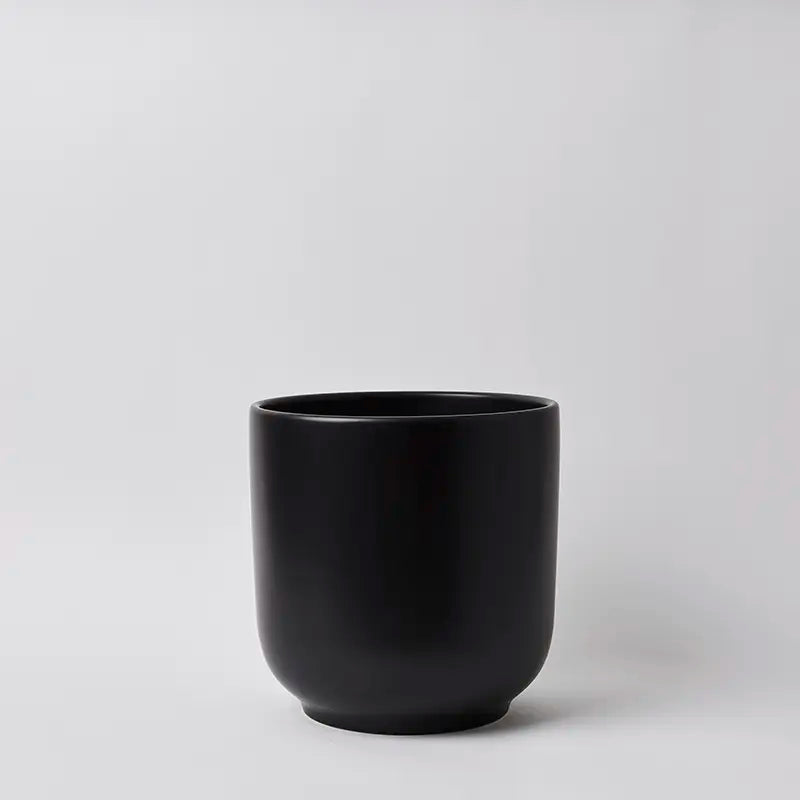 Black 10 Inch ceramic cup on a light gray background