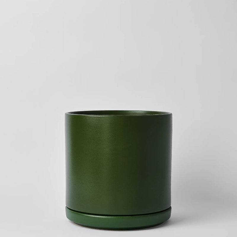 Green 15 Inch cylindrical pot on a light gray background