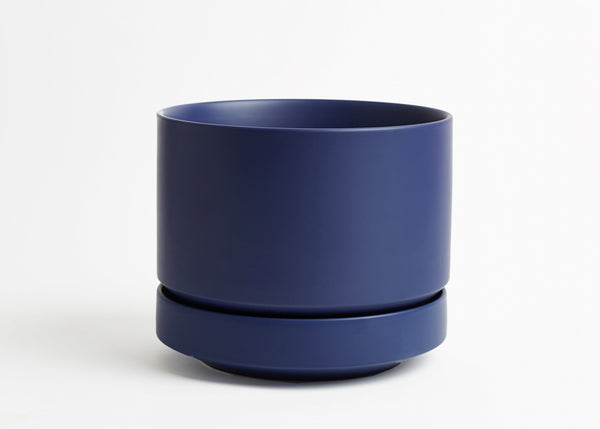Blue 10 Inch cylindrical planter on a white background