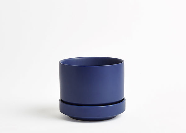 Blue 6 Inch ceramic planter on a white background