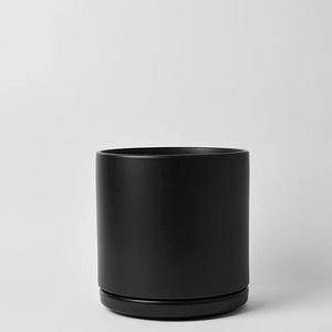 Black 15 Inch cylindrical pot on a light gray background
