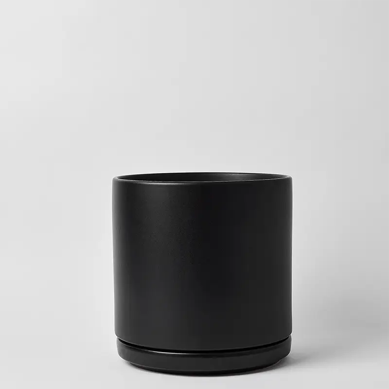 Black 15 Inch cylindrical pot on a light gray background