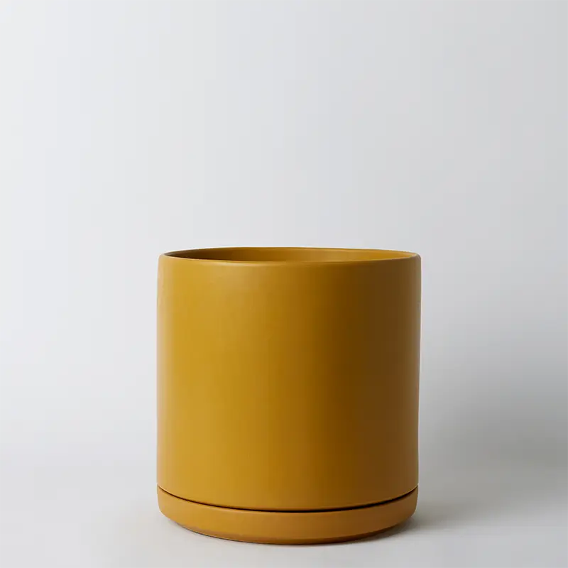 Mustard 15 Inch cylindrical pot on a white background