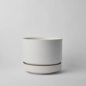 White 10 Inch ceramic planter on a light gray background