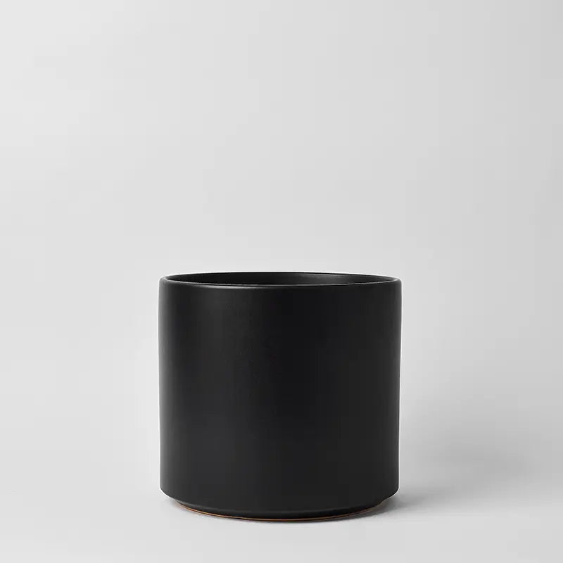 Black 12 Inch cylindrical pot on a light gray background