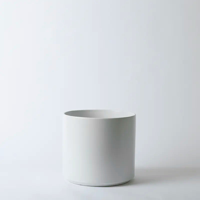 White 12 Inch cylindrical pot on a light gray background