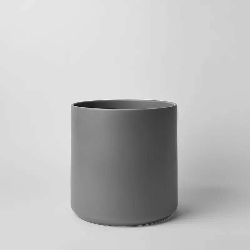Gray 12 Inch cylindrical pot on a light gray background