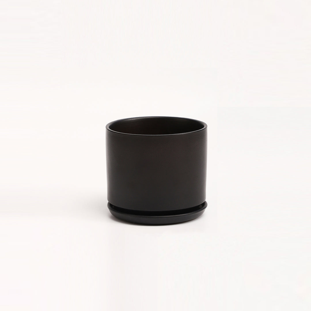 black ceramic planter with saucer The Ceramic Cylinder Planter with Saucer, 2nd Generation